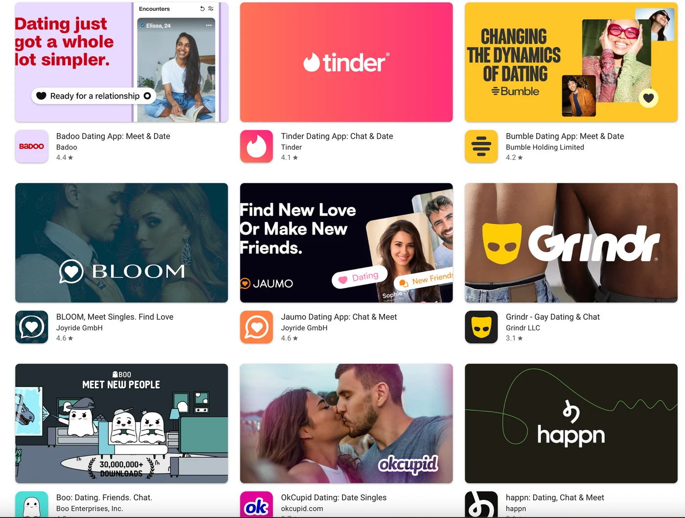 Aplicații de dating. Captură ecran Google Play