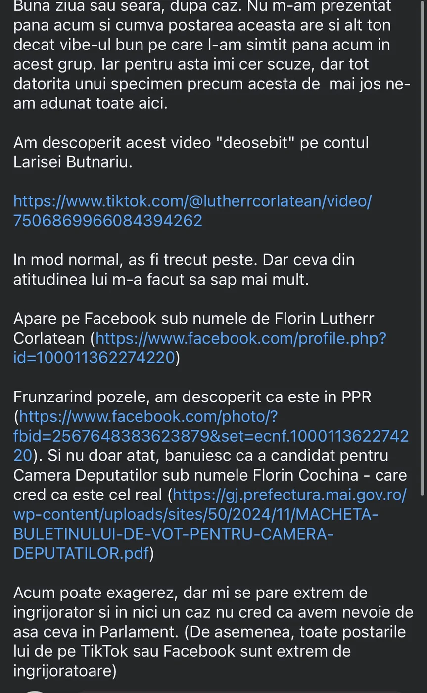 A scris o persoană pe grupul Comunitatea Muierilor Adevărate, grup înființat după derapajul public al lui George Simion, liderul AUR, care a spus că nu este „muiere” ca să fie slab.