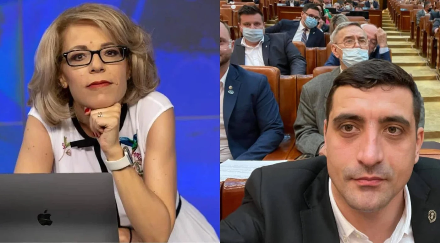 Liliana Ruse a publicat o captură cu postarea publică realizată de tatăl deputatului AUR Antonio-Gabi Popescu. În imagine, Liliana Ruse, Digi 24 (stânga) / George Simion, liderul AUR, (dreapta), într-o sesiune parlamentară