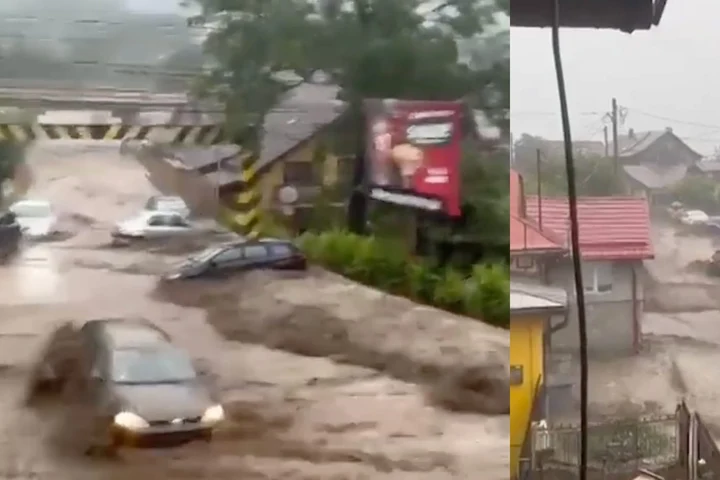 Inundații puternice la Bușteni după ploile torențiale. DN1, afectat de acumulările de apă, iar viiturile au măturat mai multe străzi