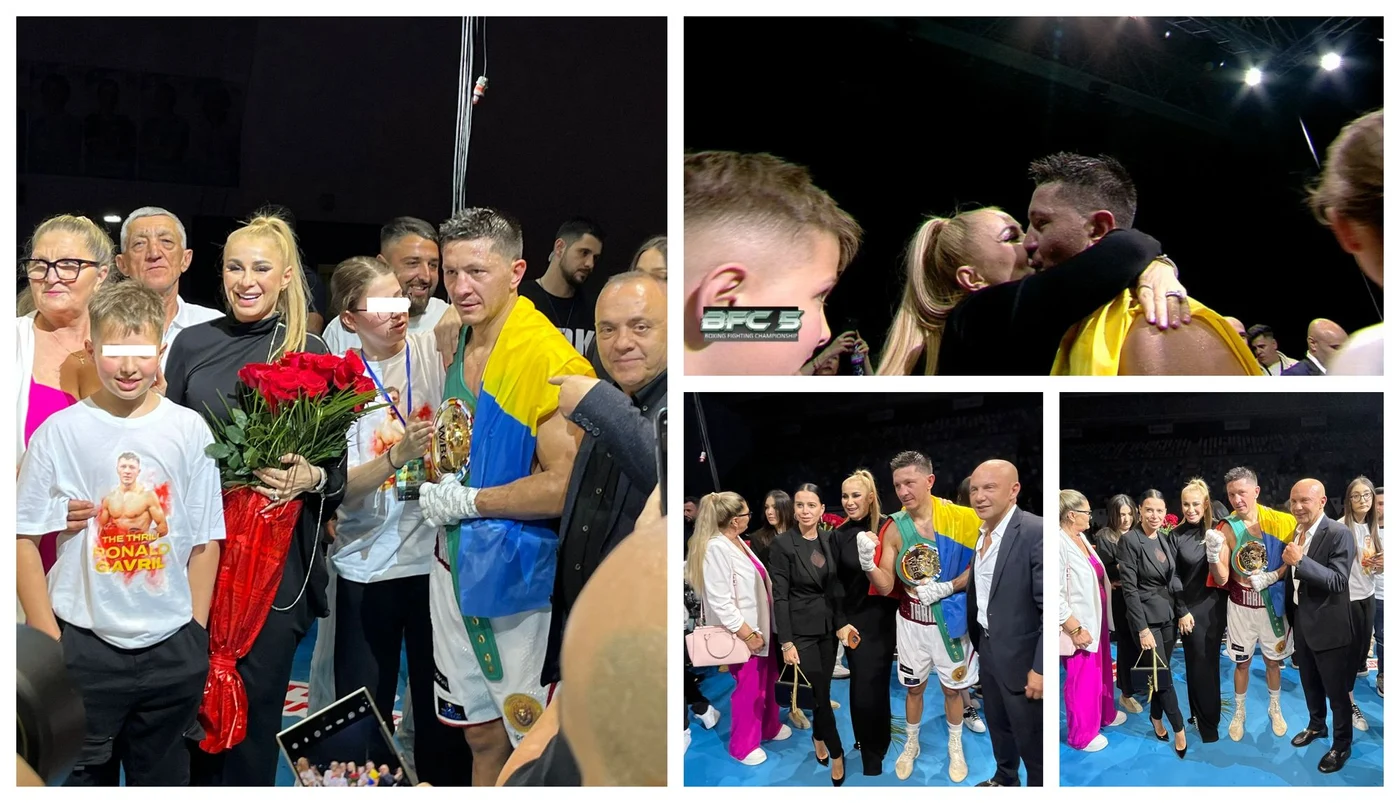 Anamaria Prodan a făcut senzație la gala de box de la Craiova. Fiul ei cel mic, Reghe Jr., a fost cel mai mare susținător al lui Ronald Gavril. Foto: Actualitate.net