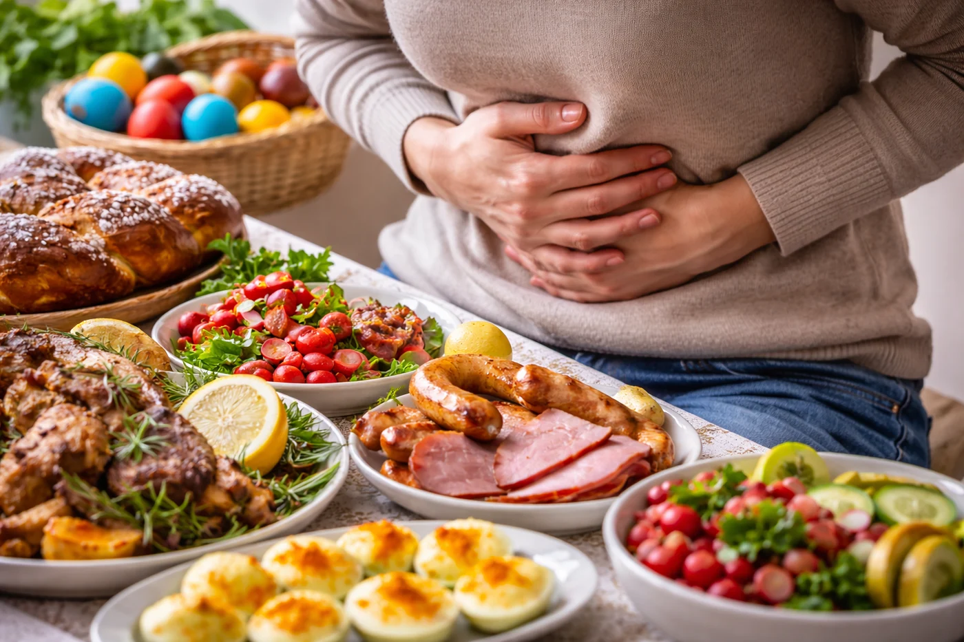 Masa de Paște poate fi bogată în alimente care ne pun ficatul la încercare. FOTO: AI
