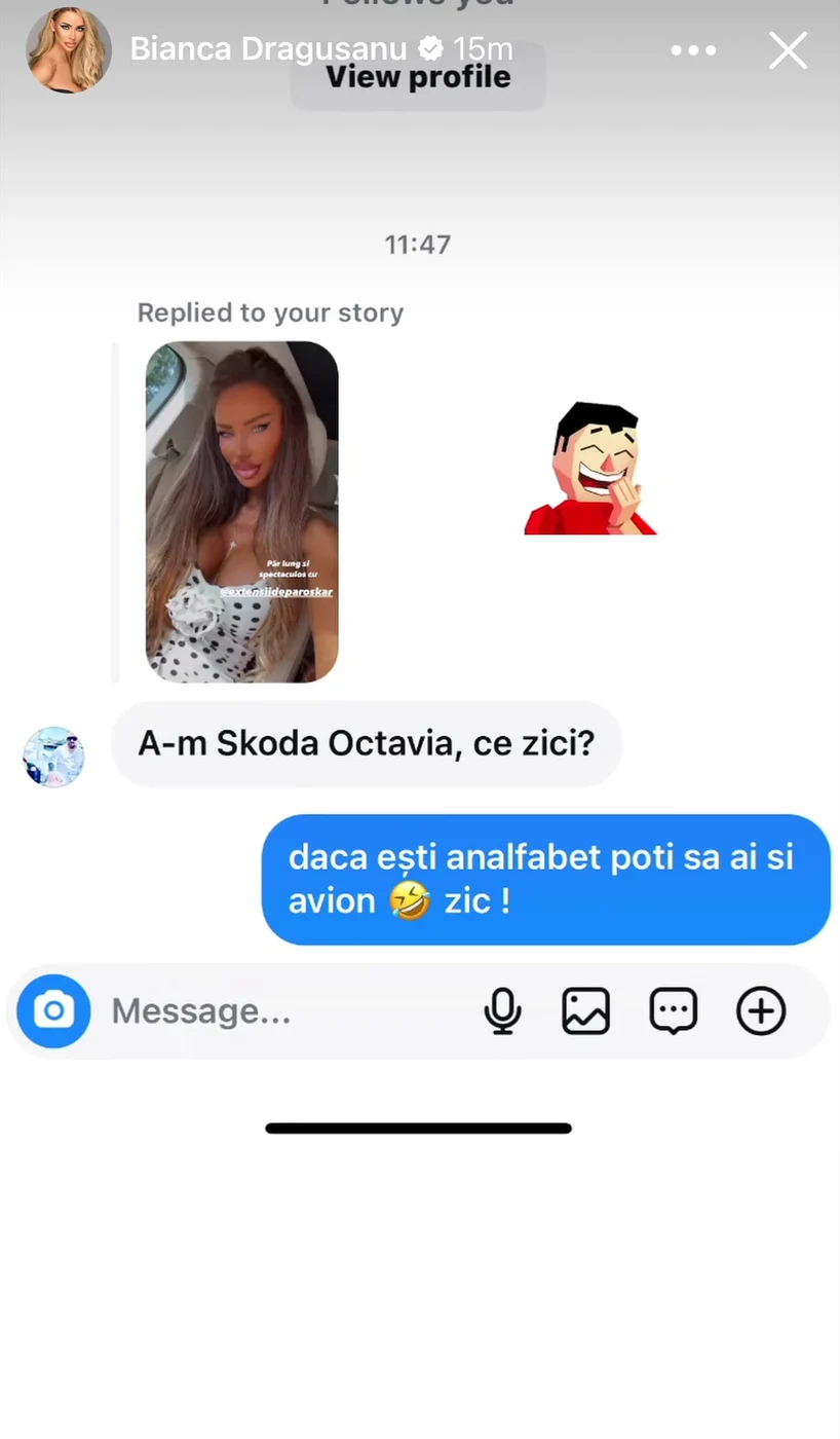 Un fan a încercat în zadar să o agațe pe Bianca Drăgușanu cu o Skoda Octavia