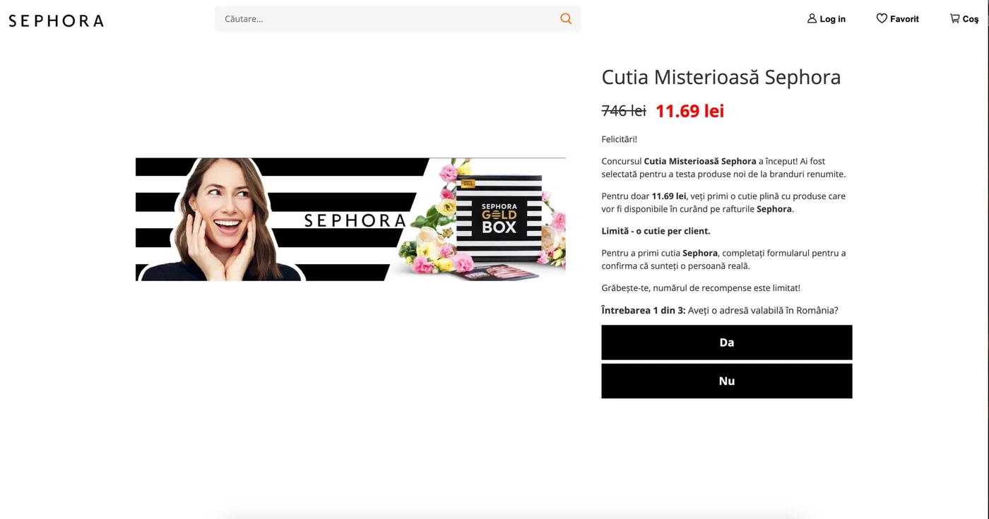 FAKE SEPHORA. Lanțul de magazine nu are în portofoliu această ofertă. Căutați ofertele din date sigure, intrând pe paginile oficiale Sephora