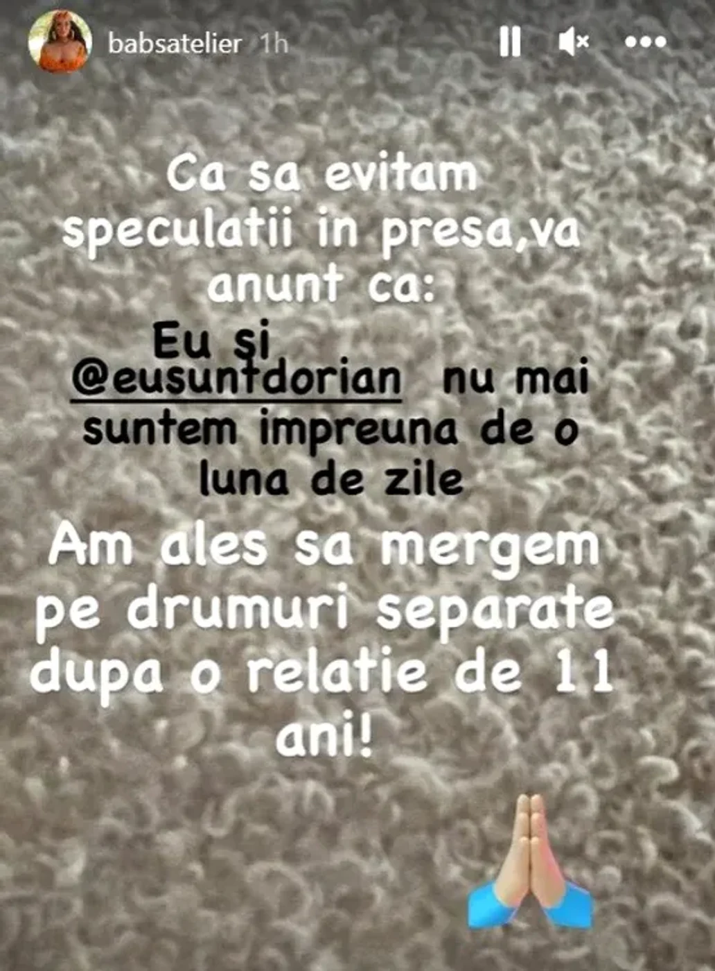 Mesajul postat de Claudia Iosif pe Instagram, cu privire la despărțirea de Dorian Popa