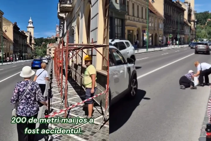 VIDEO Strada Mureșenilor din Brașov, la un pas să fie din nou scena unei tragedii. O femeie a fost cât pe ce să fie spulberată