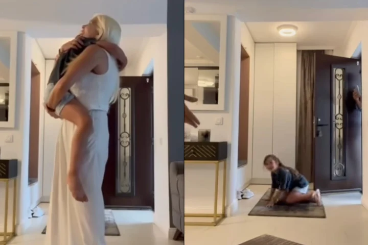Momentul in care Elena Udrea s-a revăzut acasă cu fiica ei. Micuța Eva Maria a căzut în genunchi în fața ușii. Imagini emoționante