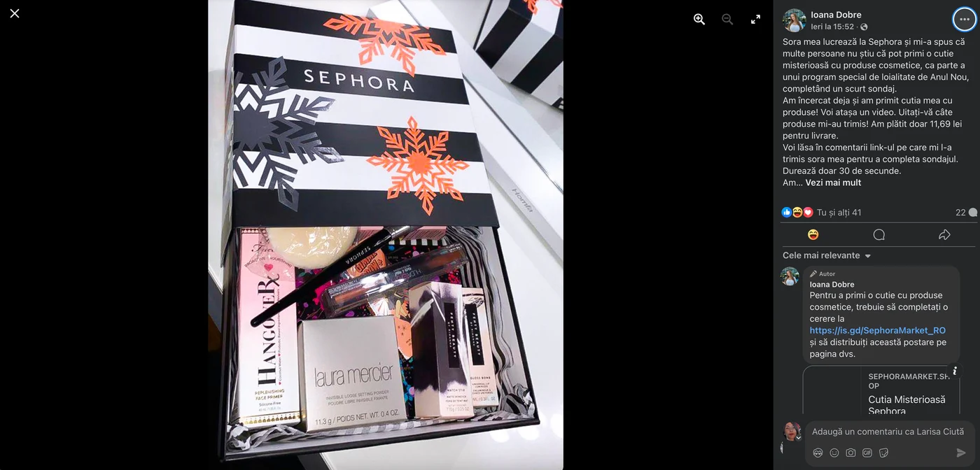 Campania FAKE Sephora a fost lansată pe Facebook pe 31 decembrie, o zi aleasă deloc întâmplător. Oamenii au obiceiul să facă achiziții în ultima zi din an, iar ofertele și promoțiile sunt, de obicei, cele mai atractive.