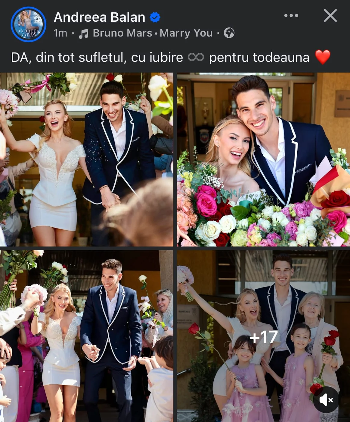Andreea Bălan a postat pe Facebook imaginile de la cununia civilă.