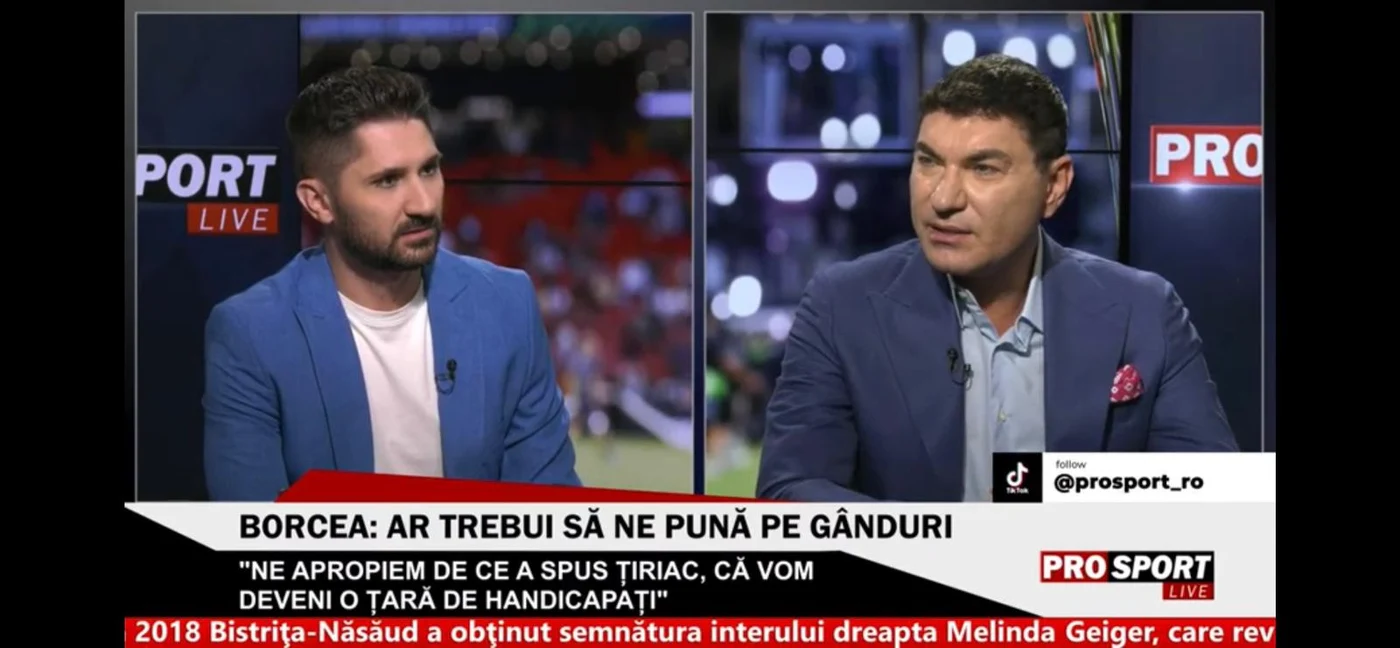 Victor Vrînceanu, alături de Cristi Borcea, într-o intervenție televizată, la Pro Sport