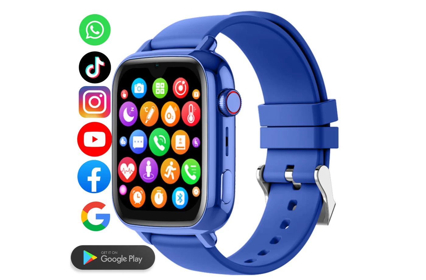 Ceas smartwatch copii GPS 4G, Google play, Whatsapp, Tiktok, Instagram, Youtube, Facebook, camera HD, Wingereich ™, localizare GPS, telefon, apel video HD, Super AMOLED, WIFI, bluetooth, apa IP67, Android, IOS, SOS, monitorizare spion, ritm cardiac, blue