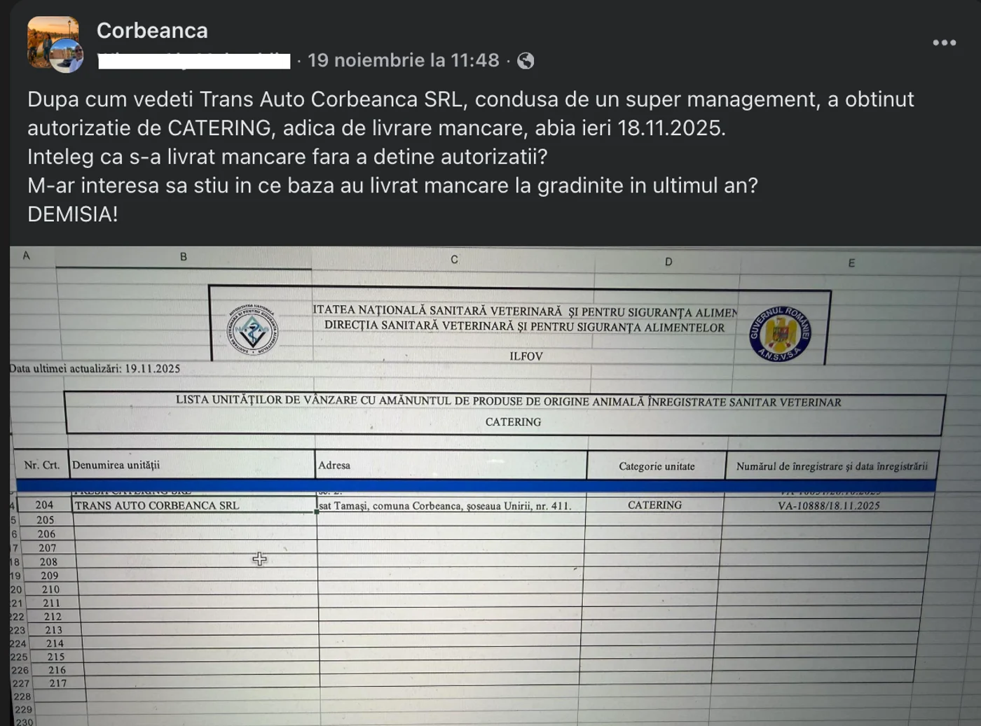 Părinții s-au plâns pe grupurile de Facebook destinate comunității din Corbeanca despre situația firmei SC TransAuto Corbeanca SRL.