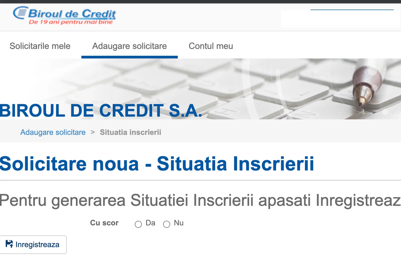 captură ecran biroul de credit