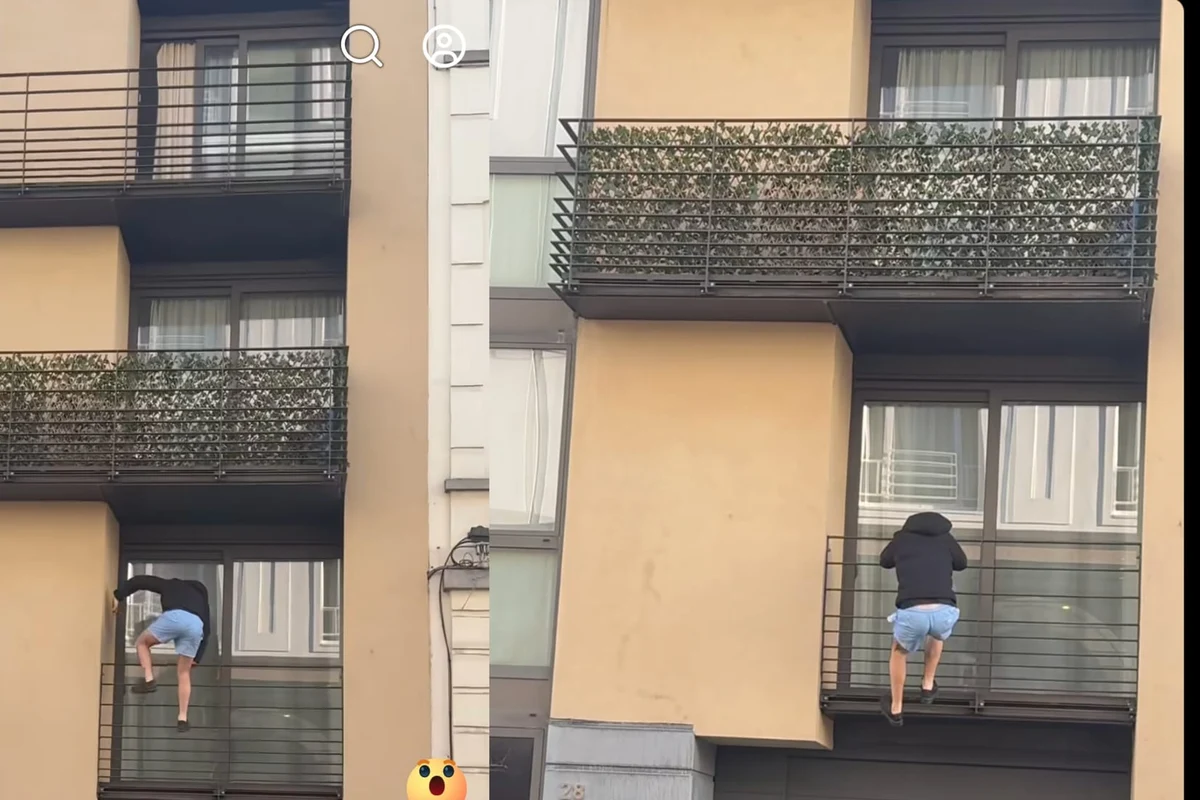 Scene hilare în apropierea Parlamentului European. Cum a coborât un bărbat de la etajul trei pe balcoanele unui imobil din Bruxelles: „M-am apucat să îl filmez ...”