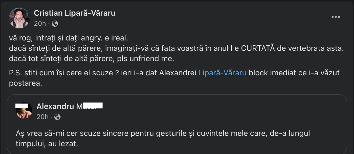 Soțul Mălinei a menționat că profesorul universitar a blocat-o pe social media pe fosta studentă