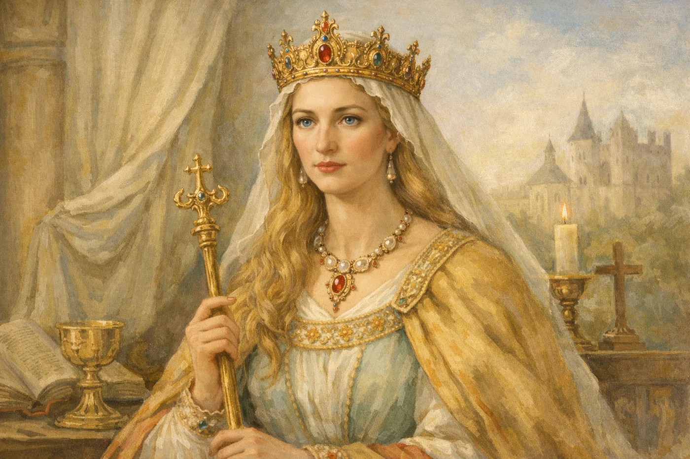 Elfrida este considerată una dintre cele mai frumoase femei din regatul istoriei Angliei. FOTO reprezentativă generată de AI.