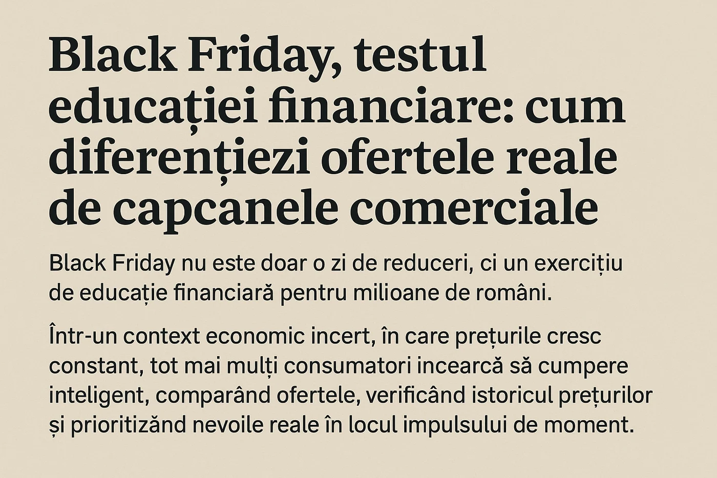 De Black Friday, mulți români cumpără compulsiv, iar educația financiară este importantă în momente ca acesta. Foto: Actualitate.net/ AI