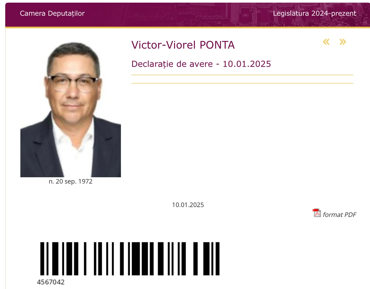 Captură ecran declarație de avere - Victor Ponta