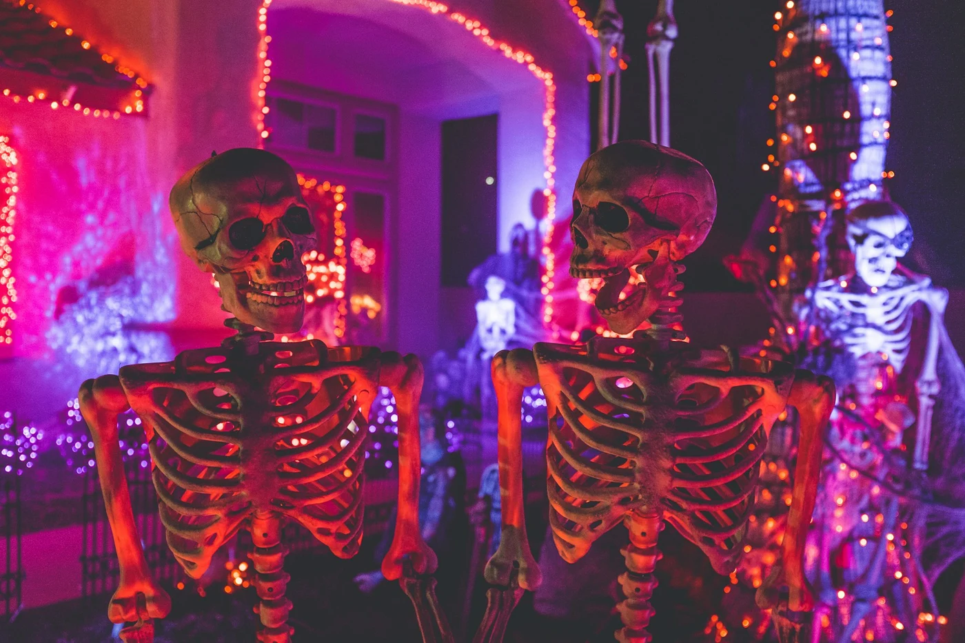 Scheleții sunt folosiți ca decorațiuni în fața caselor sau chiar și în interior pentru seara de Halloween. Sursa foto: Unsplash